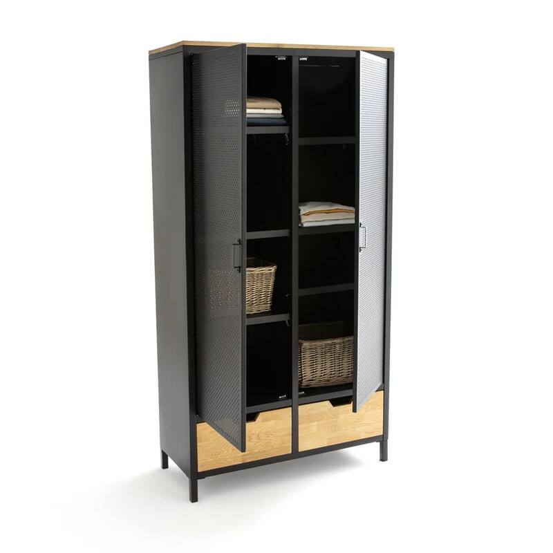 Agama 2 Door Metal and Oak Cabinet - 74.9"H *39.4"W *15.8"D - Wood/Metal