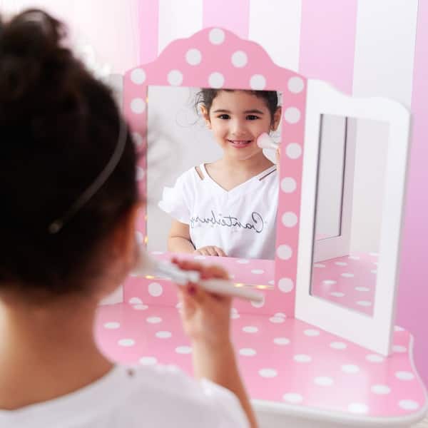 Teamson Kids Fashion Polka Dot Prints Gisele Play Vanity Set With Led Mirror Light Pink White Overstock 31636735 This product belongs to home , and you can find similar products at all categories. teamson