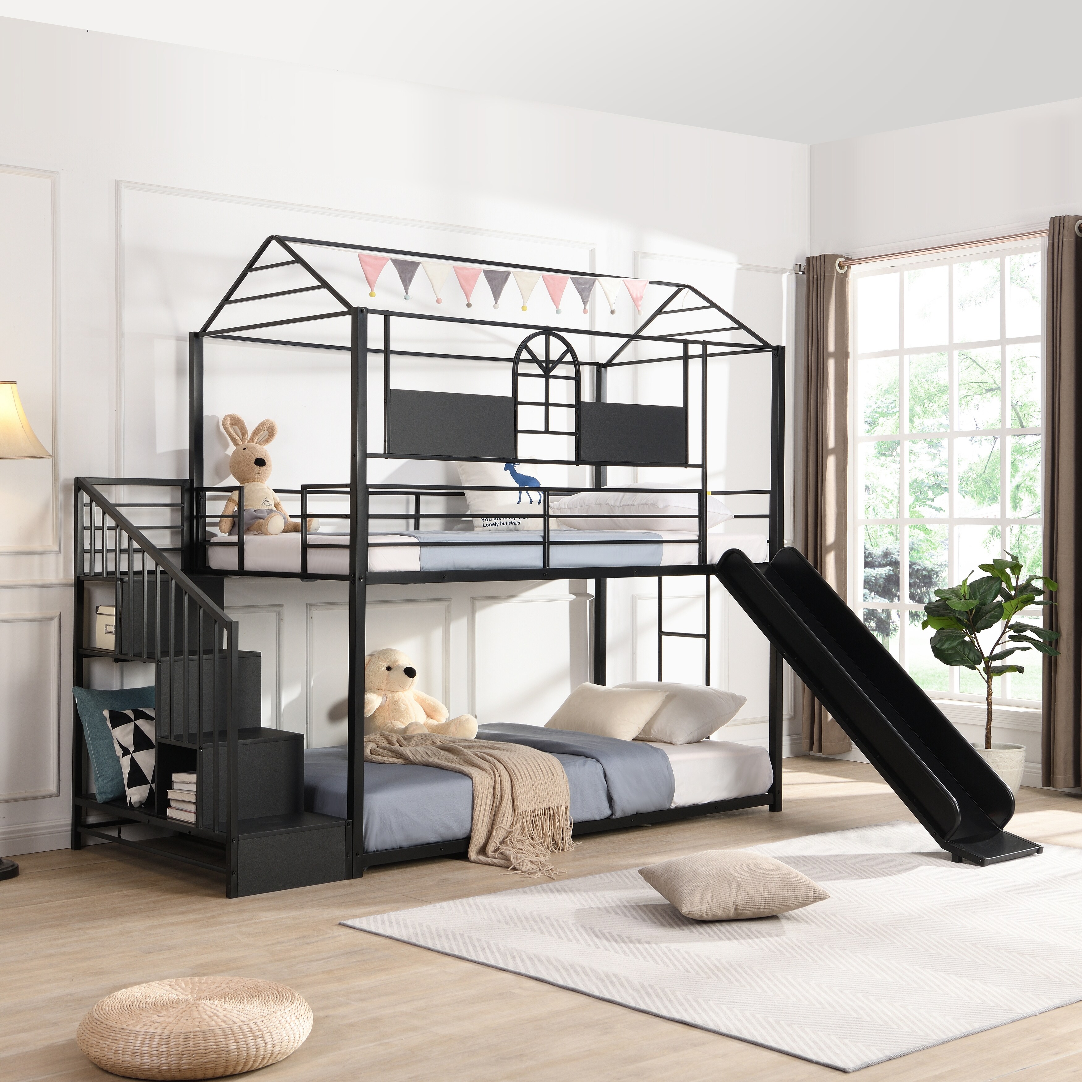 Bunk beds with headboard storage online