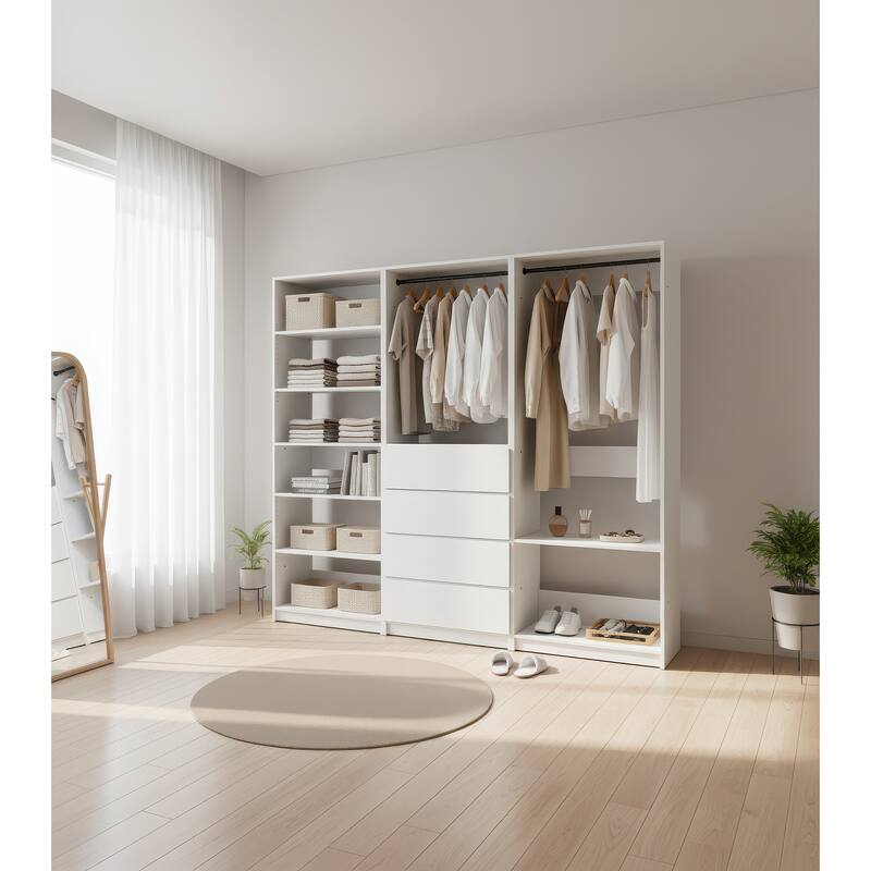 Prosper White Freestanding Walk in Wood Closet System - 94.2"W x 15.7"D x 83" H