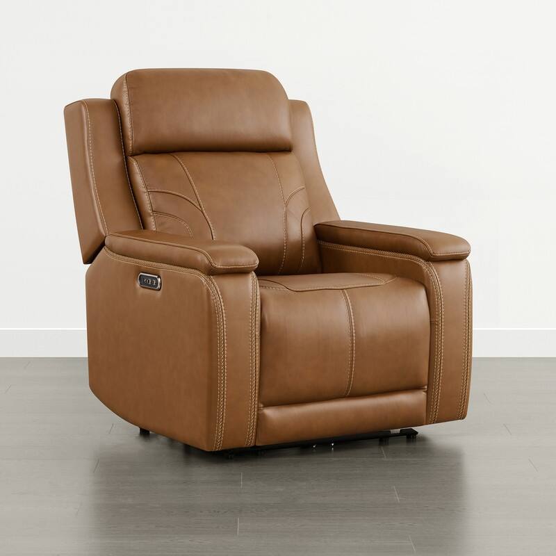 Spruce & Spring Dual Motors Genuine Leather Power Lay Flat Recliner with Power Headrest