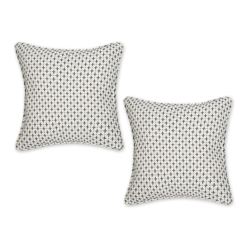 Navy Dobby Plus Recycled Cotton Pillow Cover 18x18 (Set of 2)
