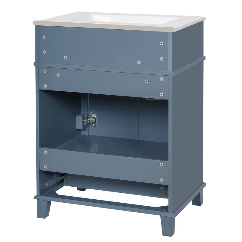 24" Bathroom Vanity with Ceramic Sink,Solid Wood Frame Bathroom Storage Cabinet with Soft Closing Doors,Retro Style