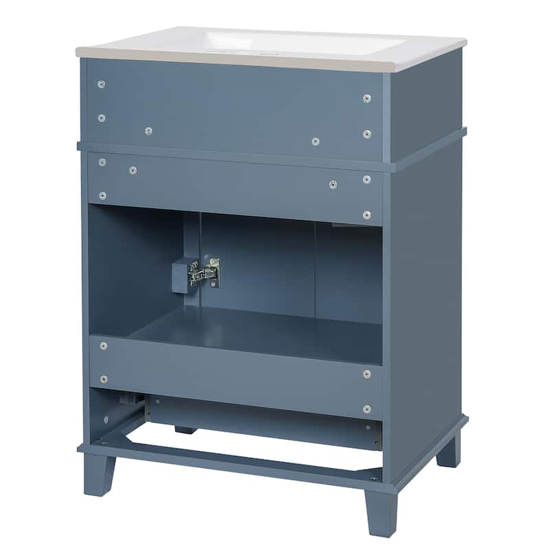 24" Retro Bathroom Vanity with Ceramic Sink & Solid Wood Frame - Soft Closing Door Storage Cabinet