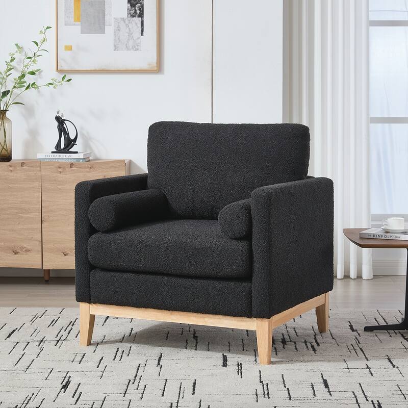 Wood Base Arm Chair with Two Pillows