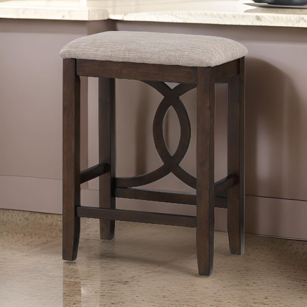 Ruth 25 Inch Counter Height Stool Set of 2, Beige Polyester Padded, Brown