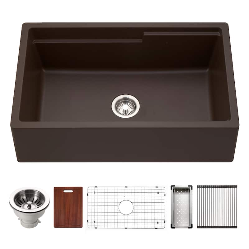 Houzer W-133-C Quartztone 33" Farmhouse Single Basin Granite Composite - Mocha