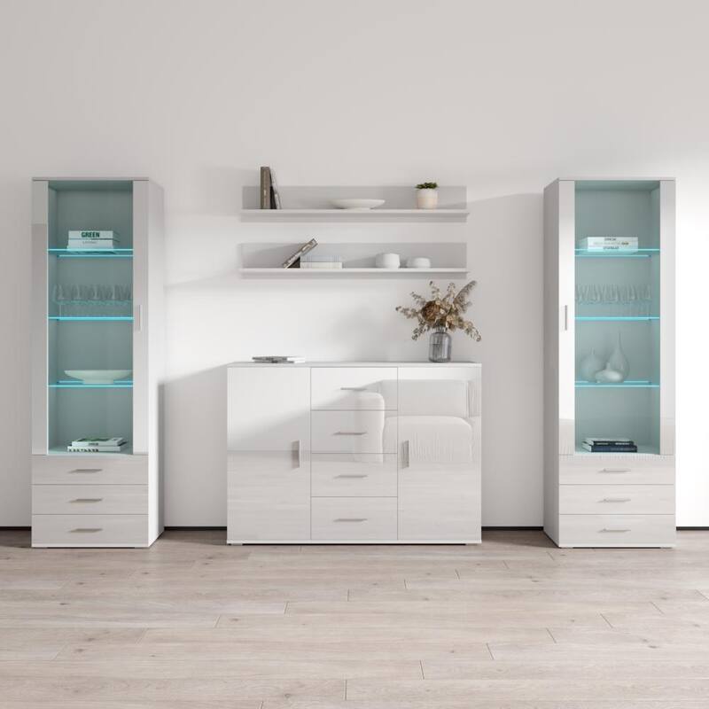 Soho 3 Modern Wall Unit Entertainment Center with LED Lights - White