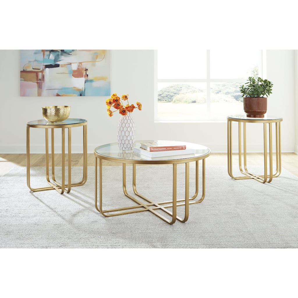 Signature Design by Ashley Milloton Gold Table (Set of 3) - 36" W x 36" D x 18.13" H