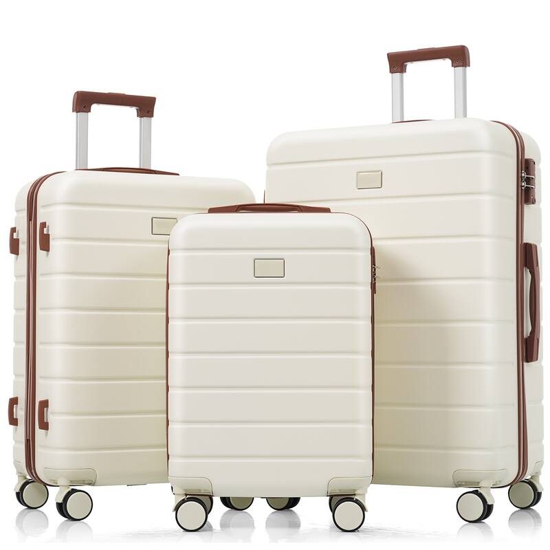 3PCS ABS Travel Luggage Set with Spinner Wheels - Ivory