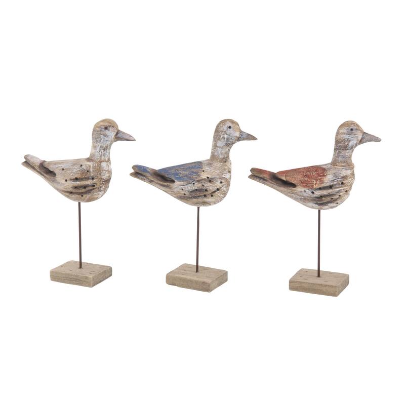 Brown Empress Wood Coastal Sculpture Bird (Set of 3) - 11 x 3 x 14