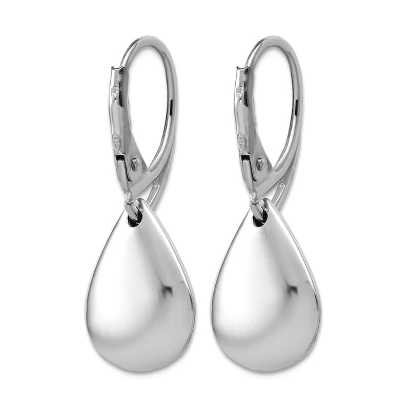 Curata 925 Sterling Silver Italian Large Polished Teardrop Leverback Earrings - 32x14mm