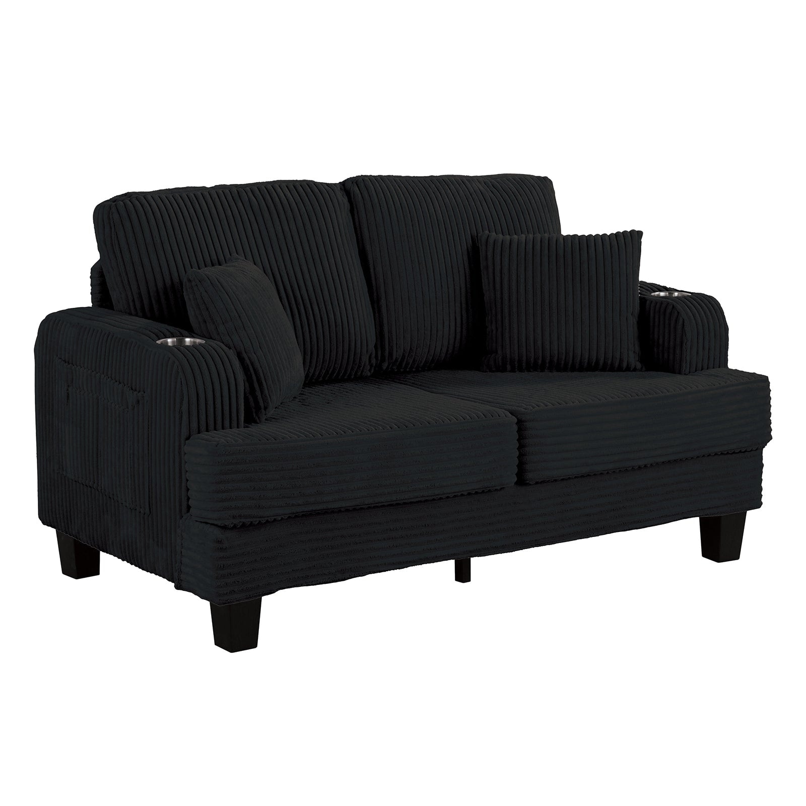 Modern Black Finish Corduroy Loveseat 1pc