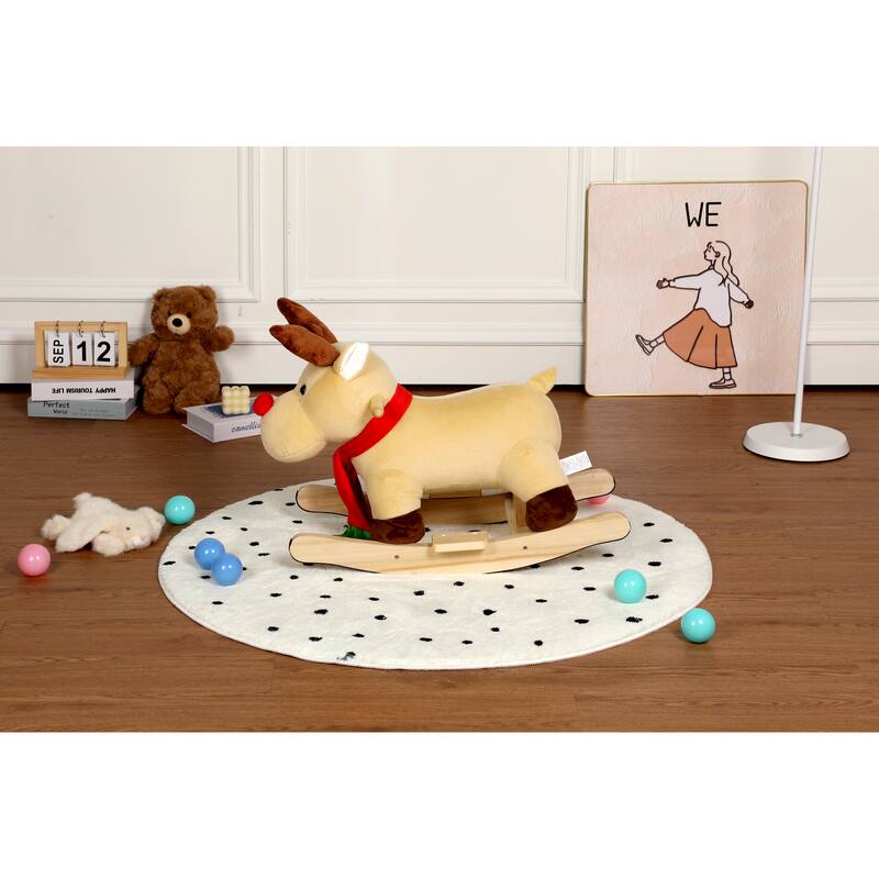 Anmytek Rocking Christmas Deer Toy Plush Interactive Toddler Rocker with Sound Motor Skills Gift