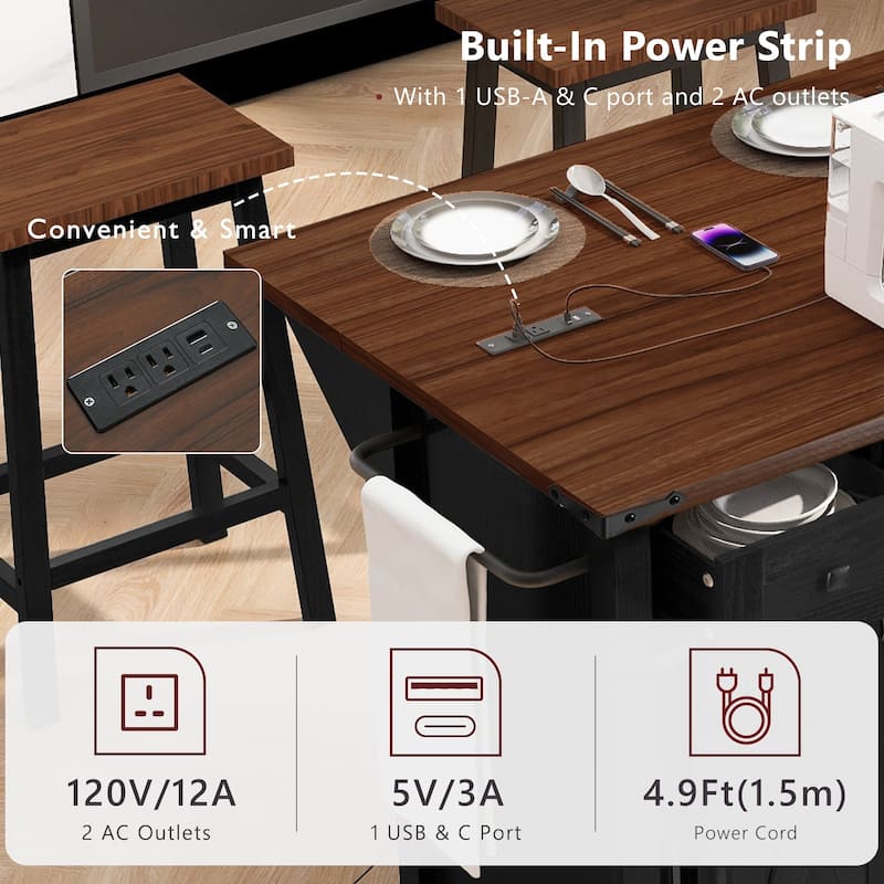 Farmhouse 58" Kitchen Island with Drop Leaf, Rolling Kitchen Island on 5 Wheels with Sliding Barn Door and Adjustable Shelves