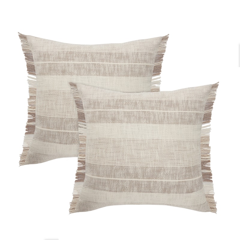 Sevita Drew Brown/Ivory Stripe Cotton Throw Pillow, Set of 2