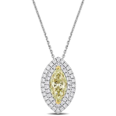 Miadora 1 1/3ct TDW Diamond Double Halo Necklace in 14k White & Yellow Gold