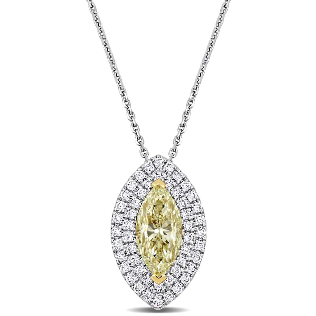 Miadora 1 1/3ct TDW Diamond Double Halo Necklace in 14k White & Yellow Gold