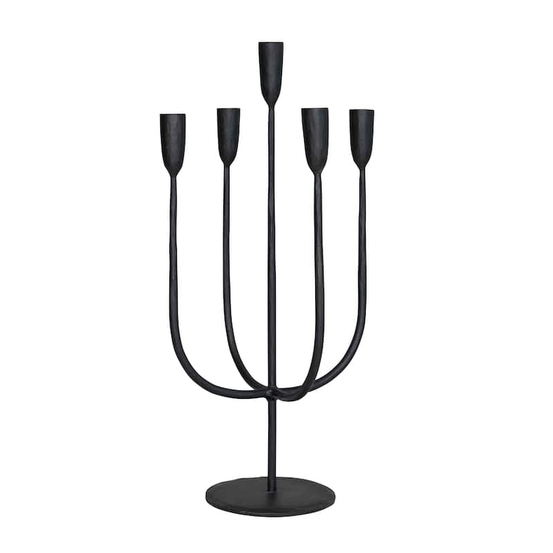 Hand-Forged Metal Candelabra - 9.5"L x 9.5"W x 19.5"H - 9.5"L x 9.5"W x 19.5"H - Black