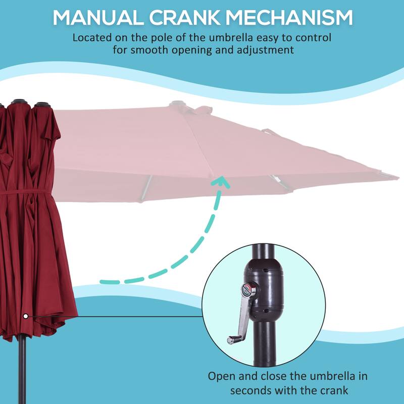 Patio Umbrella 2-Sided Outdoor Parasol with Crank Handle and Vent, for Backyard Patio Pool, Burgundy