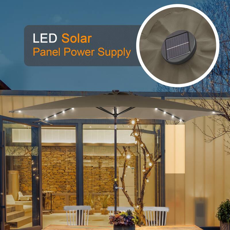 LIVOOSUN 10x6.5ft Steel Solar-Powered LED Patio Umbrella,w/Crank Tilt