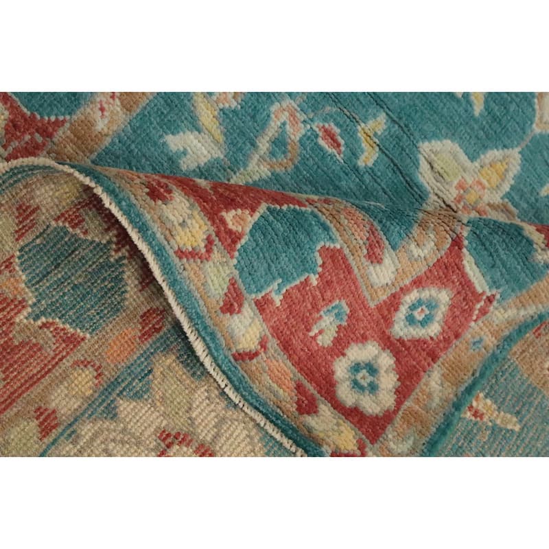 Hand Knotted Oriental 100% Wool Carpet Transitional All-Over Green Oushak Area Rug - 5' 5'' X 3' 2''