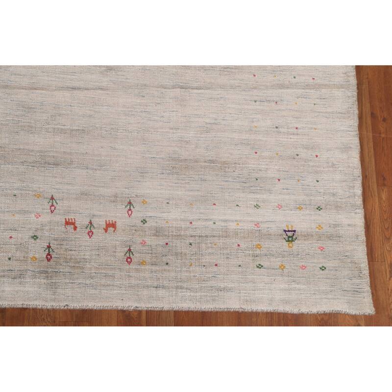 Beige Tribal Gabbeh Area Rug Hand-Knotted Wool Carpet - 7'10" x 9'8"