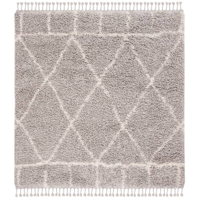 SAFAVIEH Pro Luxe Shag Yuna Moroccan Tassel 2.4-inch Thick - 6'7" x 6'7" Square - Grey/Cream - Square