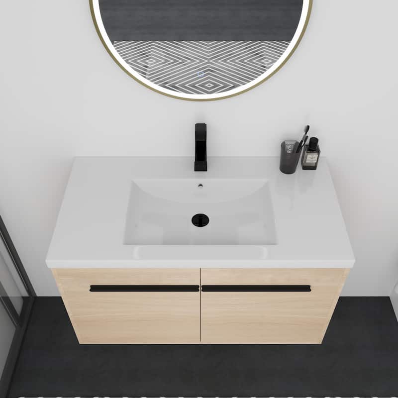 Malwee 24"/30"/36" Floating Bathroom Vanity, Wall Mounted Bathroom Vanity with Resin Sink,Soft Close Doors