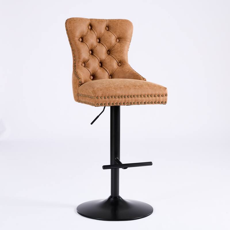 Aged and Retro PU Swivel Barstools Adjusatble Seat Height from 25-33 Inch,Bar Stools with Backs Comfortable Tufted(Set of 2)