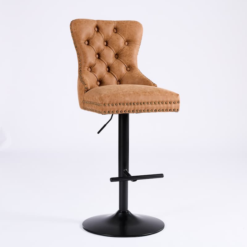 PU Leather Swivel Bar Stools Set of 2, Kitchen Island Chairs with Footstool, Upholstered Arm Chairs with Adjusatble Height
