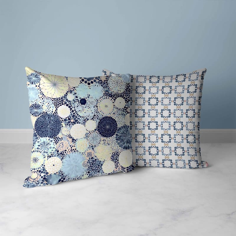 Crystal Drift Faux Suede Reversible Throw Pillow Blue and Cream