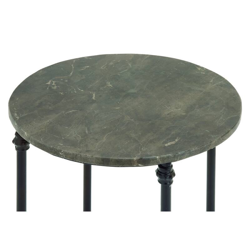 Marble Side End Accent Table with Bronze Metal Legs - Brown - Roche River Decor
