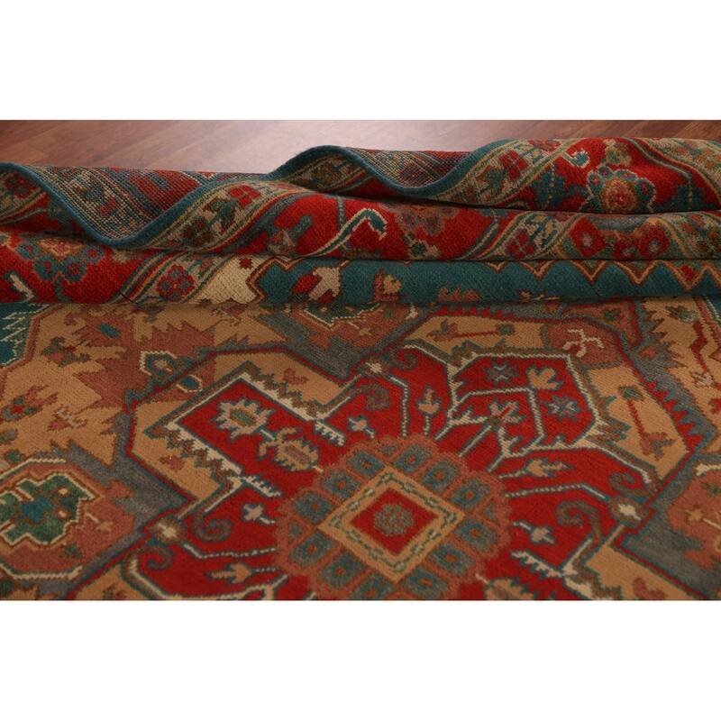 Green Medallion Oushak Indian Large Rug Hand-Knotted Wool Carpet - 9'7"x 13'9"