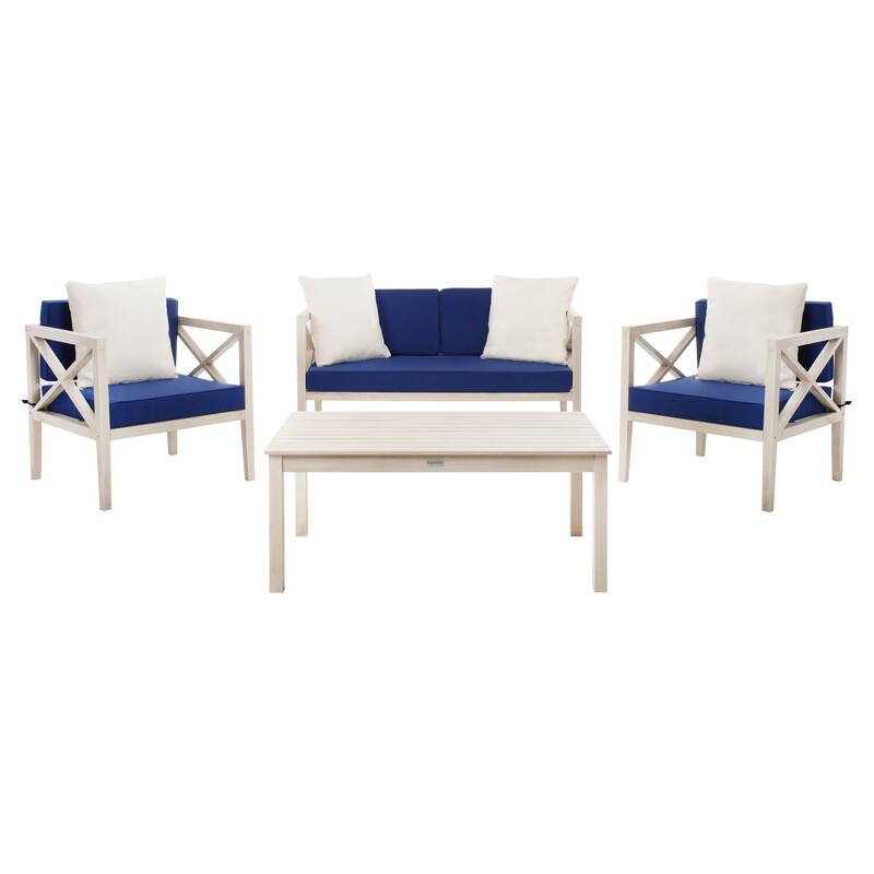 SAFAVIEH Outdoor Dafne 4-Piece Conversation Patio Set with Accent Pillow - 50W x 26D x 25H