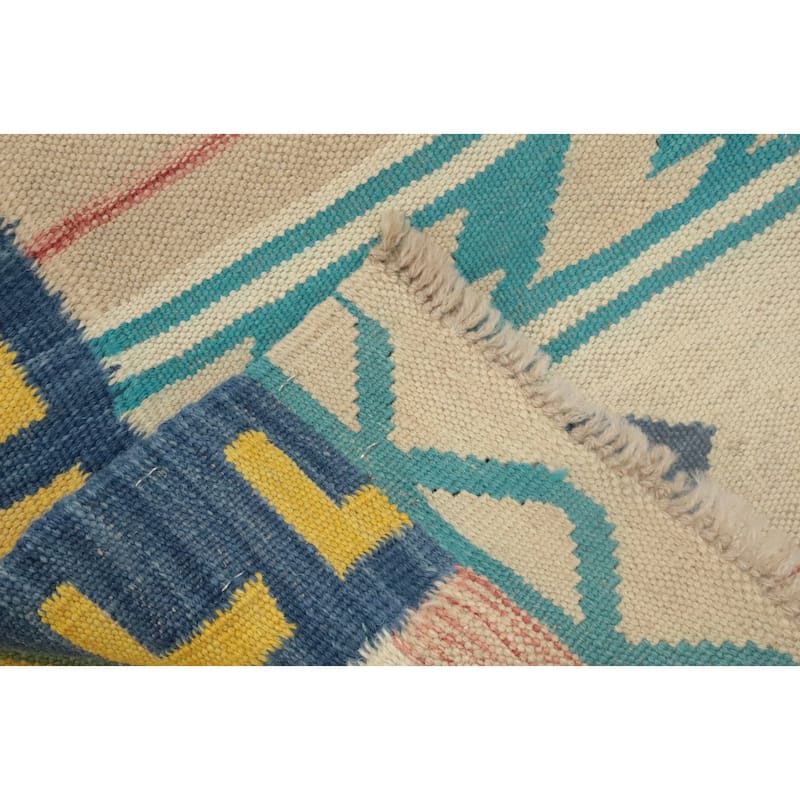 Hand Woven Oriental 100% Wool Carpet Southwestern Tribal Multi-Colored Kilim Runner Rug - 7' 6'' X 2' 1''