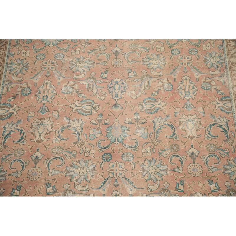 Hand Knotted Oriental 100% Wool Carpet Traditional All-Over Pink Tabriz Area Rug - 12' 4'' X 9' 2''