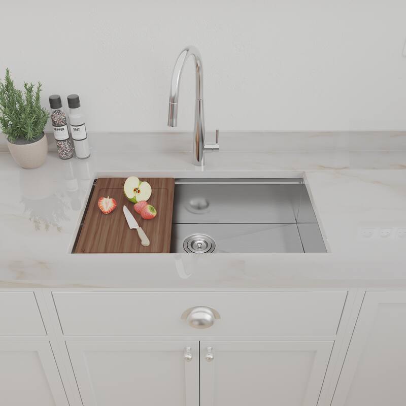 Workstation Ledge Kitchen Sink Undermount 304 Stainless Steel Single Bowl R10 Tight Radius Sink