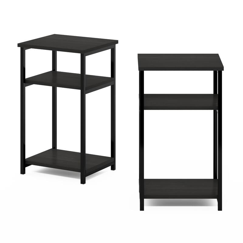 Furinno Just 3-Tier Industrial Metal Frame End Table with Storage Shelves, 2-Pack, Espresso