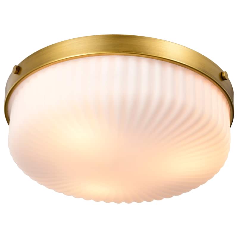 Solara Flush Mount Natural Brass Finish Frosted Ribbed Glass - Natural Brass