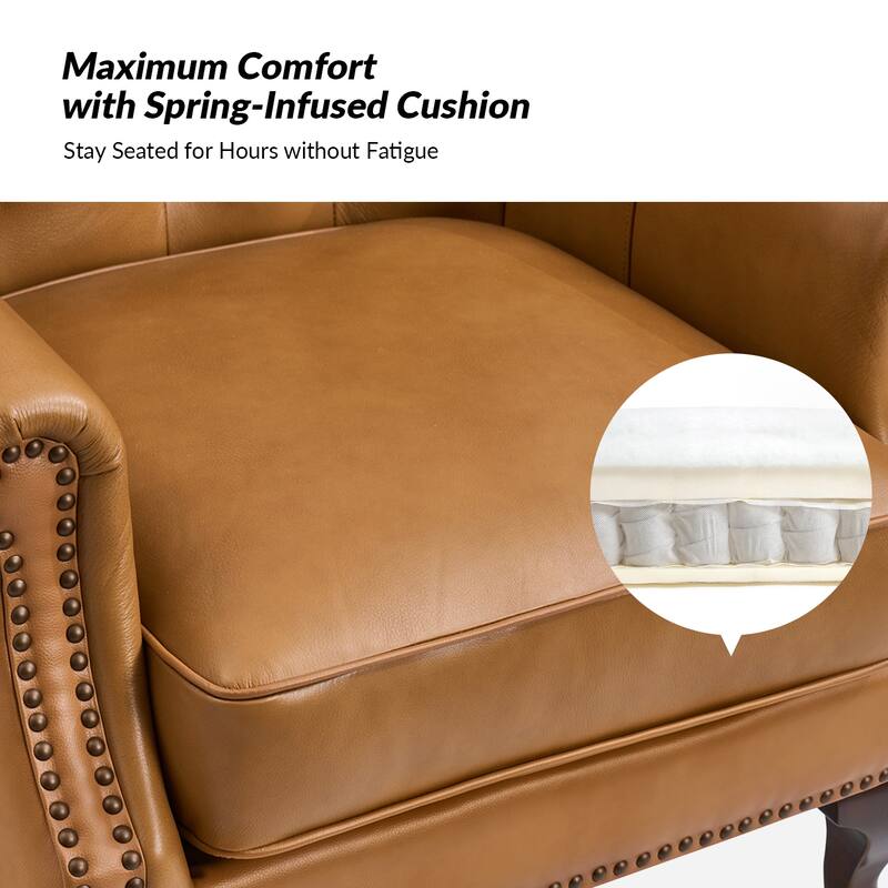 Gerhard Genuine Leather Armchair with Nailhead Trims and Removable Cushion Set of 2 by HULALA HOME