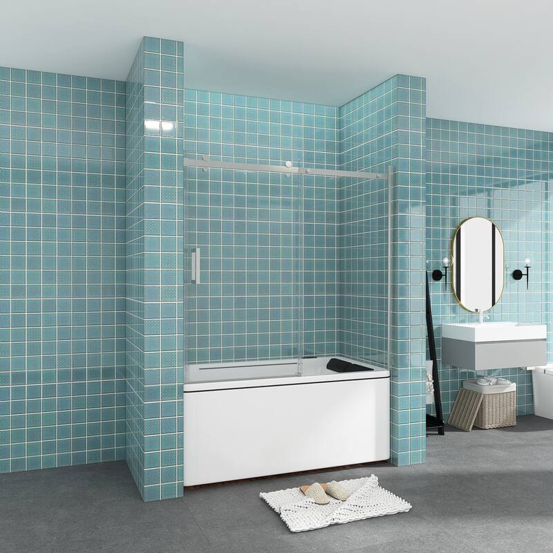 60 in. W x 58 in. H Single Sliding Tub Door with Clear Tempered Glass - 60" x 58"