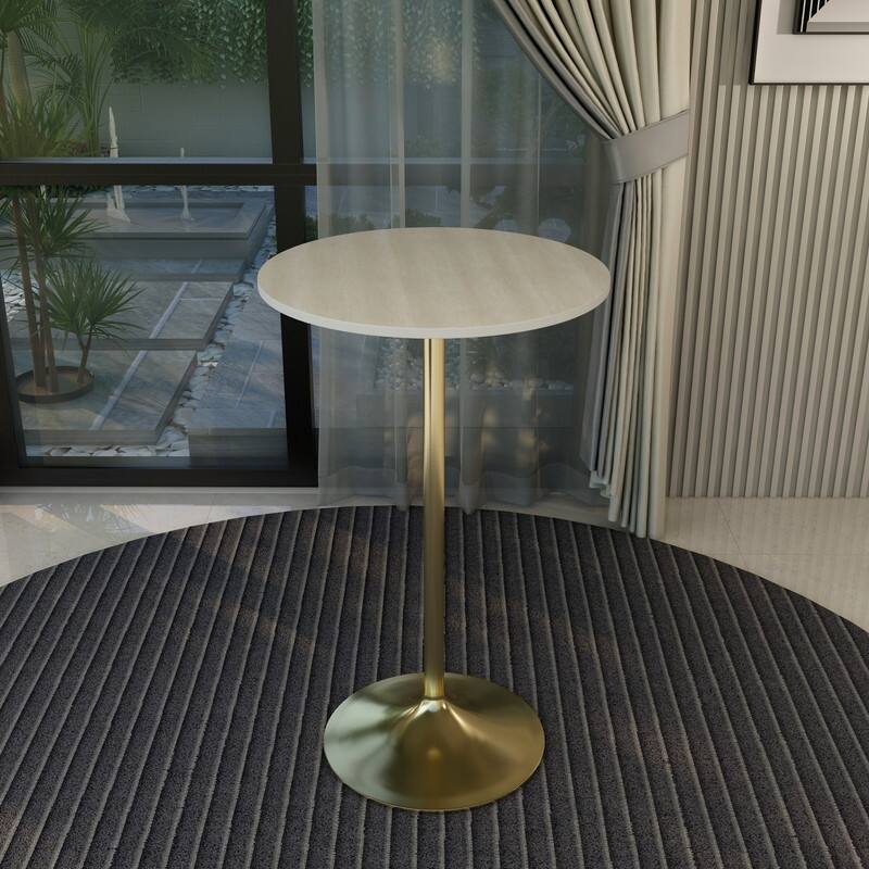 Verve Modern 27" Round Dining Table with Solid Wood Top and Accent Brushed Gold Pedestal Base for Kitchen & Dining Room