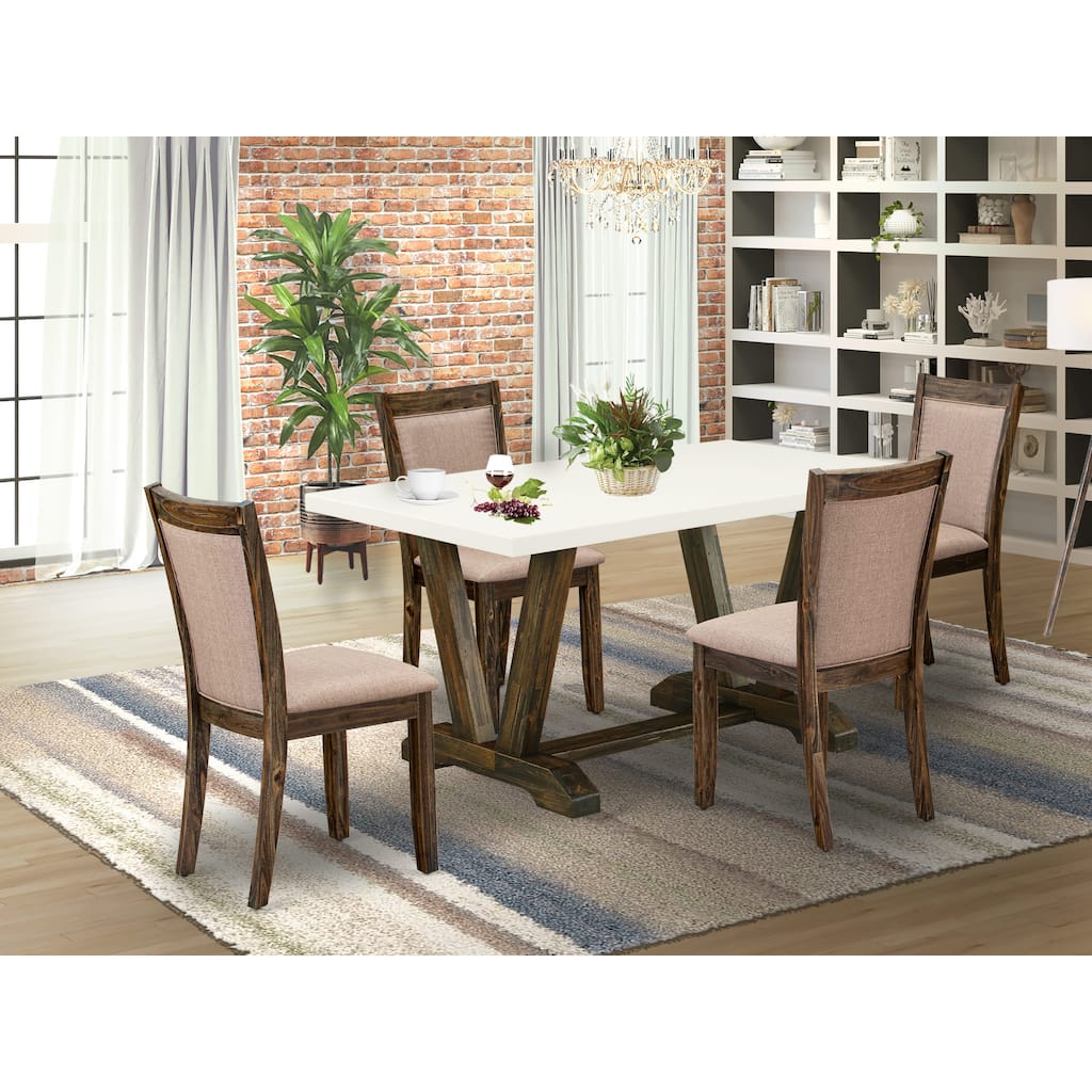 East West Furniture Dinette Set- a Dining Table and Dark Khaki Linen Fabric Parson Chairs, Distressed Jacobean(Pieces Options)