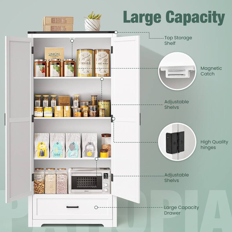 71" Tall Kitchen Pantry Cabinet With Drawers & Shelves