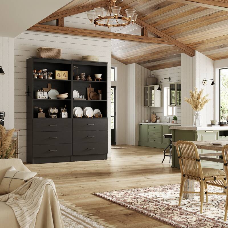 Tall Buffet Sideboard with Charging Station, Storage Pantry Organizer with Drawers and Shelves