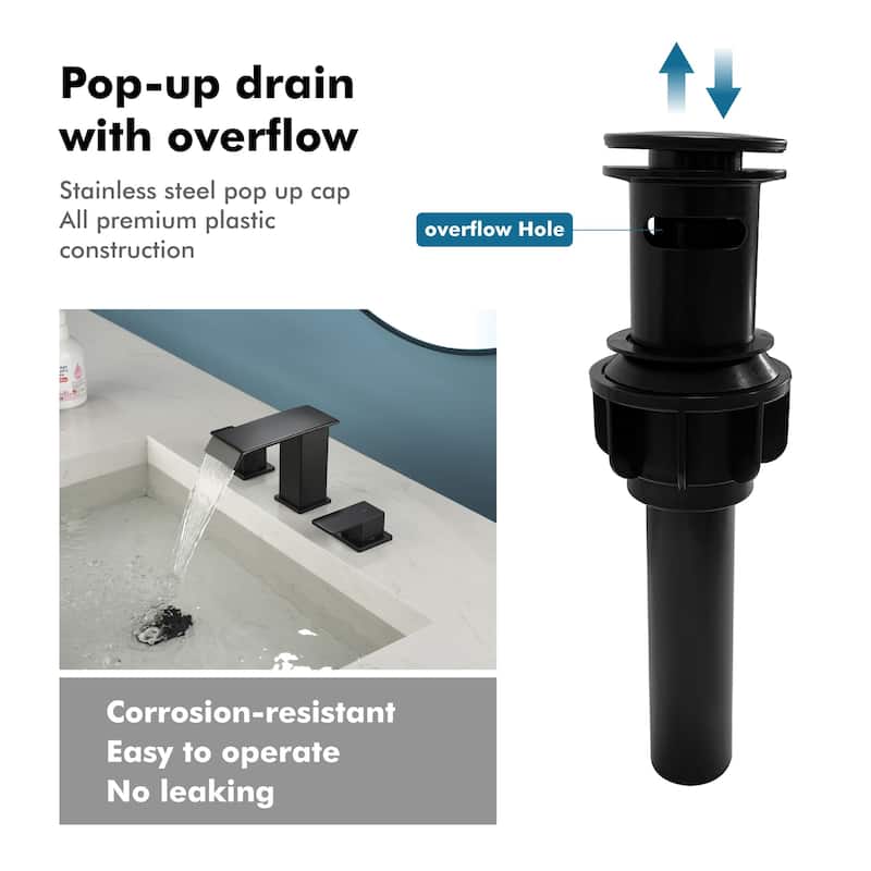 8 Inch Widespread Waterfall Bathroom Faucet with Drain Assembly Kit Modern Double Handle 3 Holes Bathroom Sink Basin Vanity Taps