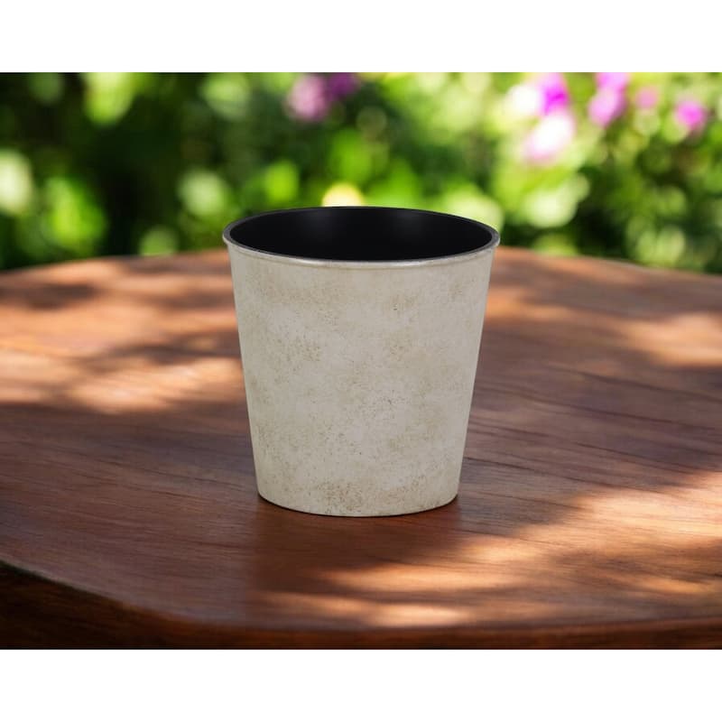 HomeRoots 5" Cream Recycled Plastic Indoor Outdoor Round Pot Planter - Cream