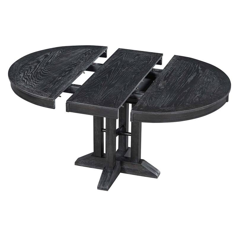 Wooden Round Drop Leaf Extendable Dining Table Set with 4 Upholstered Chairs