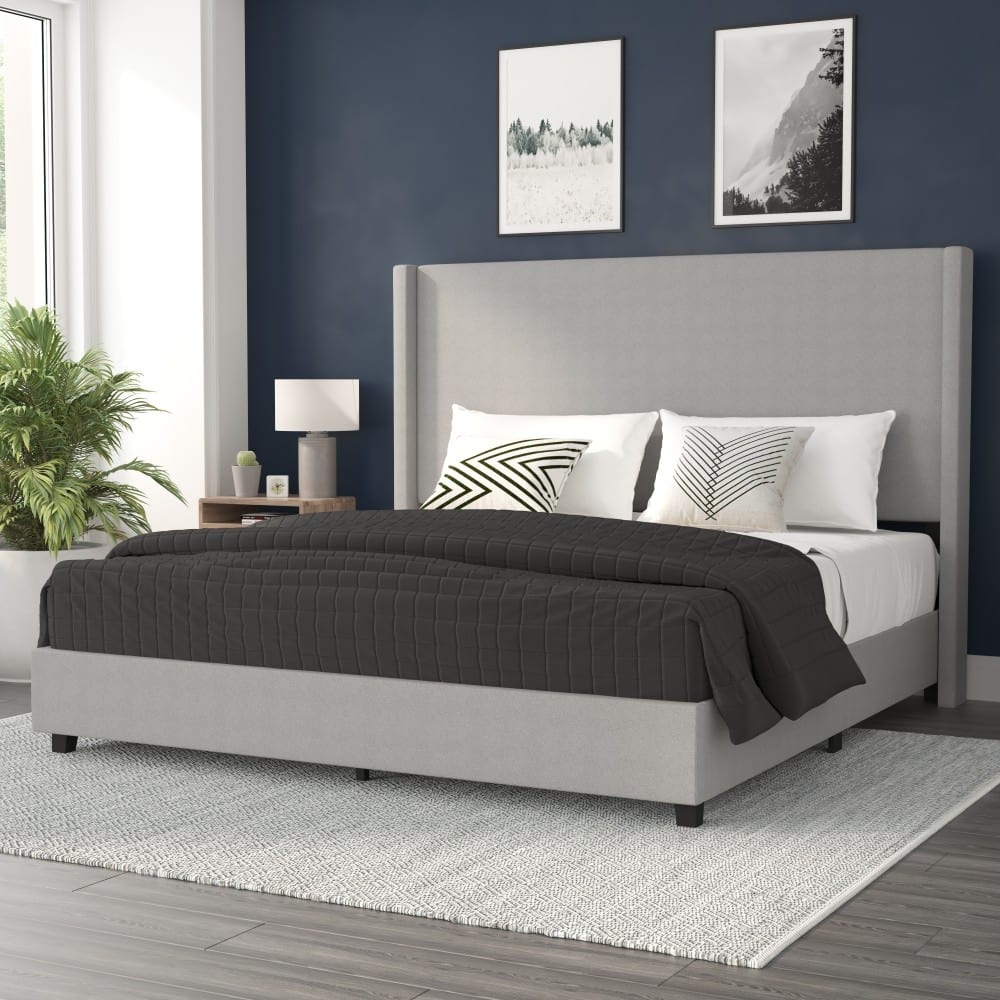 Upholstered Platform Bed with Channel Stitched Headboard